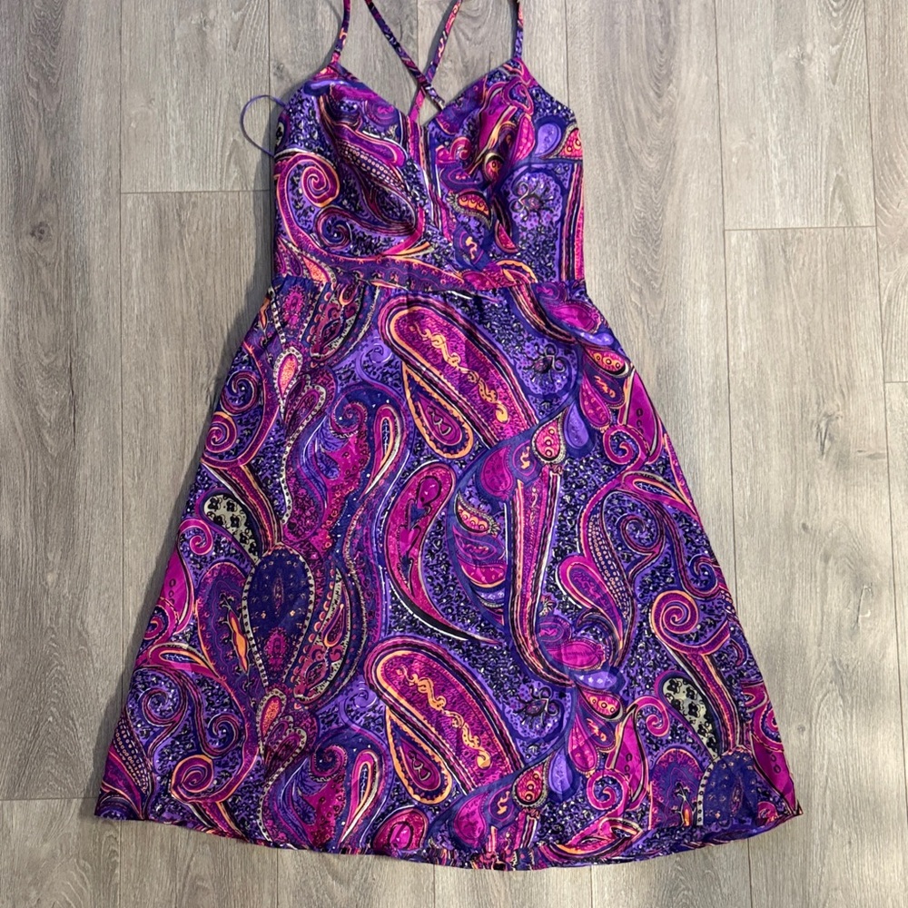 Trina Turk Vibrant Purple Paisley Midi Dress